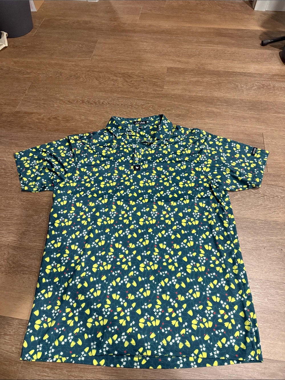 Bad Birdie Green Polo with Yellow Floral Print